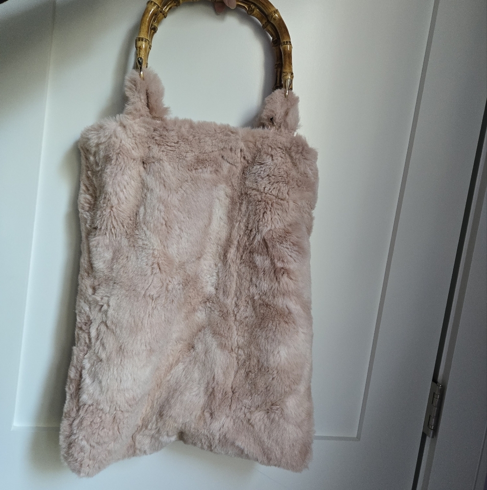 Vintage Faux Fur Fuzzy Plush Shearling Tote Handbag